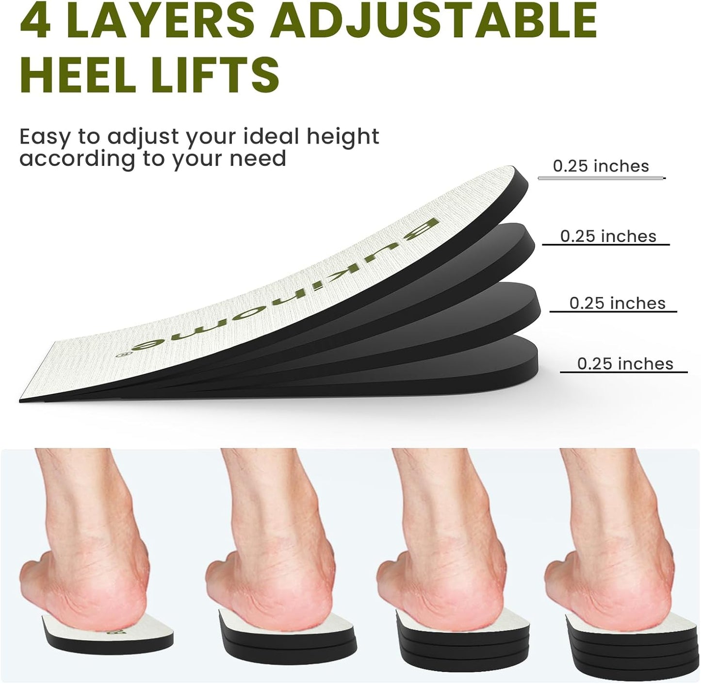 Adjustable Heel Lift Inserts for Shoes, White