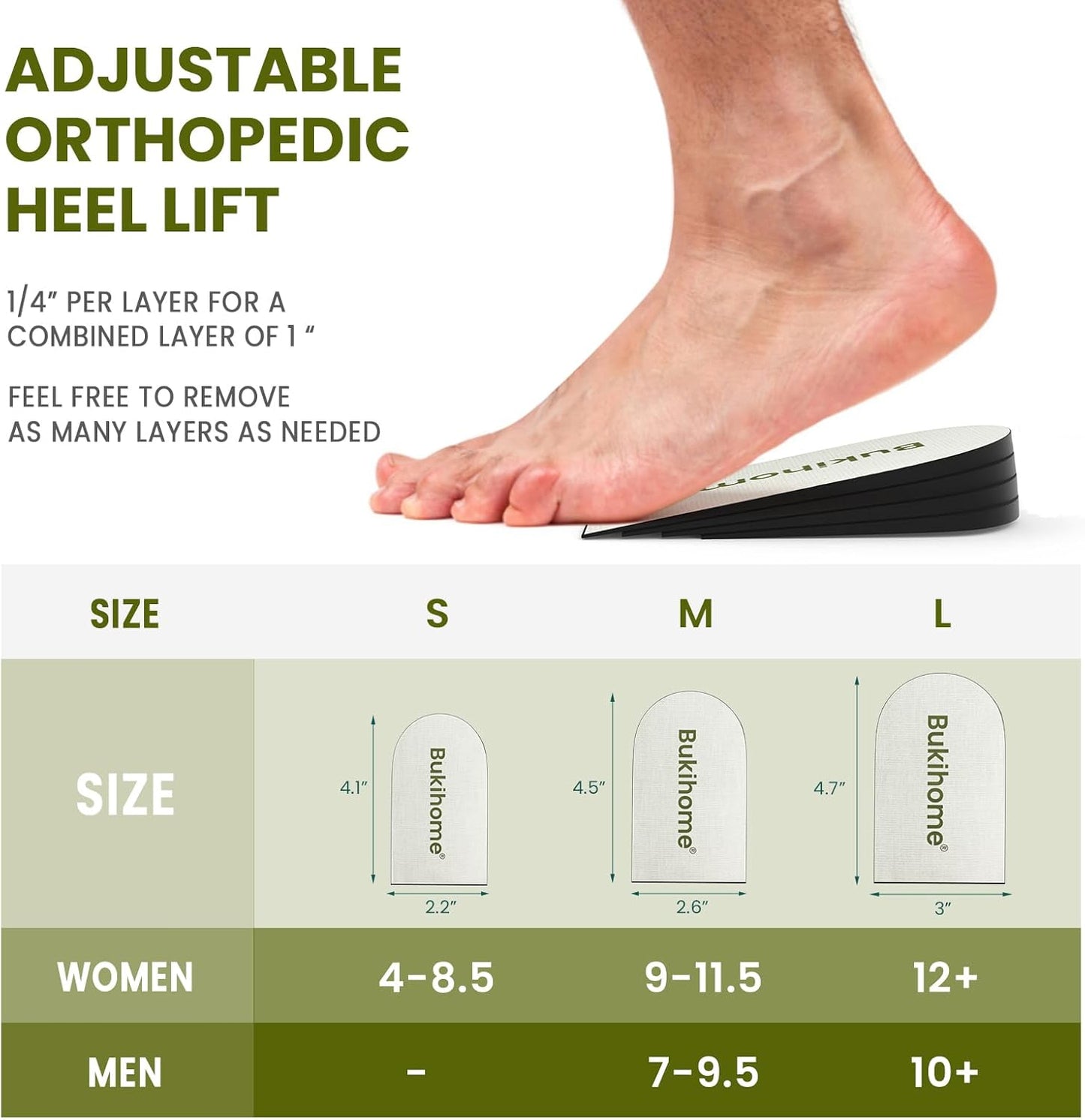 Adjustable Heel Lift Inserts for Shoes, White